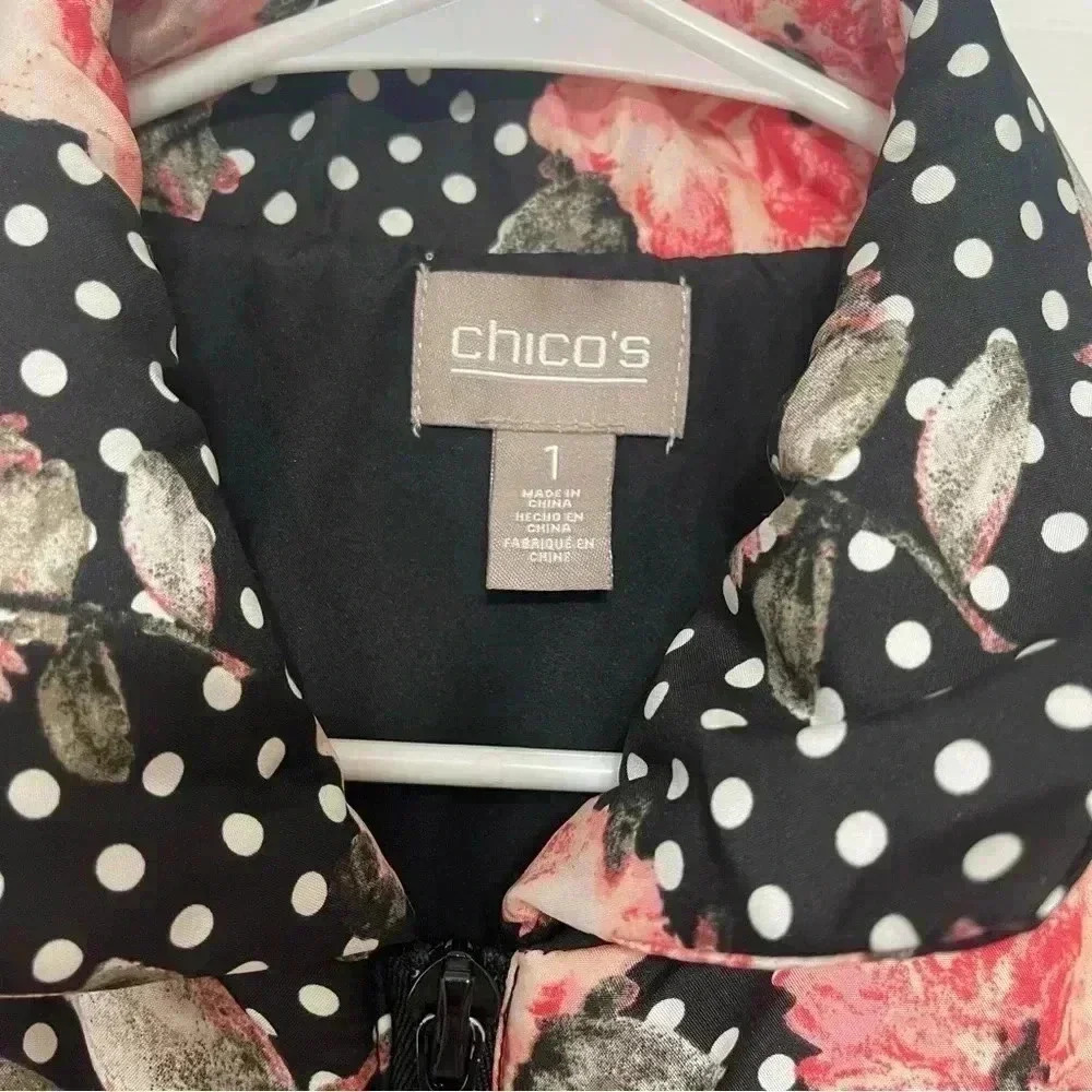 CHICO'S floral polka dot lightweight puffer jacket (Size 1) - Picture 5 of 10